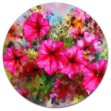 Purple Flowers Composition Watercolor, Floral Round Wall Art, 11"