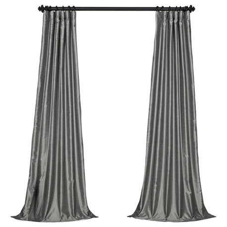 Storm Gray Textured Vintage Faux Dupioni Silk Curtain Single Panel, 50"x108"