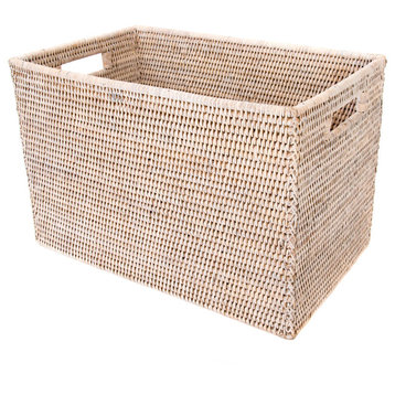 Artifacts Rattan Storage Box With Handles, Legal File, White Wash