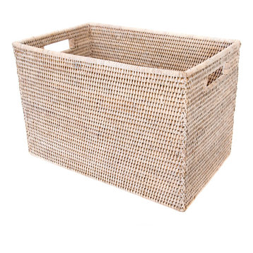 Artifacts Rattan Storage Basket with Handles, White Wash
