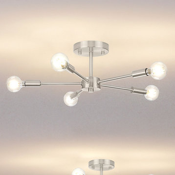Luxury Mid-Century Modern Ceiling Light, Brushed Nickel