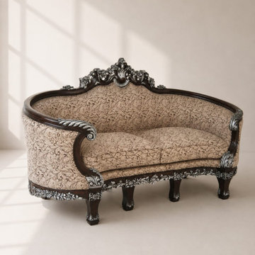Luxury Solid Teak Wood Carved Sofa | Louis XV Rococo Traditional Living Room
