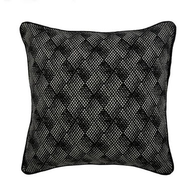 Black Throw Pillow Cover, Jacquard Weave 16"x16" Silk, Sanity Illusions