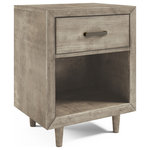 Abbyson Living - Silas Mid-Century Nightstand, Gray - Spice up your bedroom decor using a hint of mid-century inspiration with this wooden nightstand. Fashionable as well as practical, this bedroom essential is designed to deliver creative storage solutions with its felt-lined soft-closing drawer and a roomy open shelf at the bottom. The built-in USB port and power outlet offer a convenient way of charging your devices