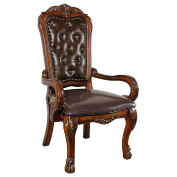 Faux Leather Office Chair, Cherry Oak and Brown