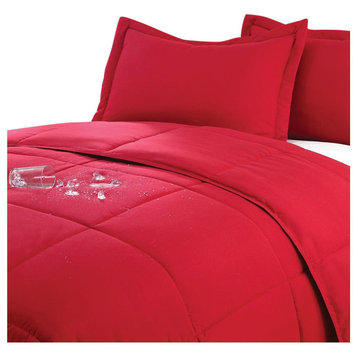 Lotus Home Water and Stain Resistant Microfiber Comforter Mini Set, Red, Twin