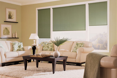Living room - large traditional formal and open concept light wood floor living room idea in Phoenix with beige walls and no tv
