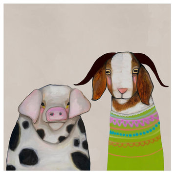 "Pig And Goat Pals - Neutral" Canvas Wall Art by Eli Halpin