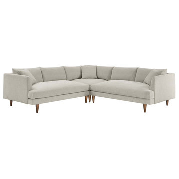 Zoya Down Filled Overstuffed 3 Piece Sectional Sofa, Heathered Weave Ivory