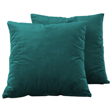 Heritage Plush Velvet Cushion Cover Pair, Deep Sea Teal, 18w X 18l