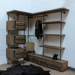 Stefan Reclaimed Scaffolding Board and Steel Pipe 3 sided Open Wardrobe - Wardrobe Storage Solutions
