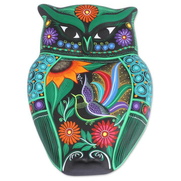 Novica Owl of Flowers Ceramic Wall Sculpture