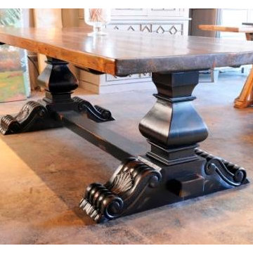 Urn Trestle Dining Table/reclaimed/carved base