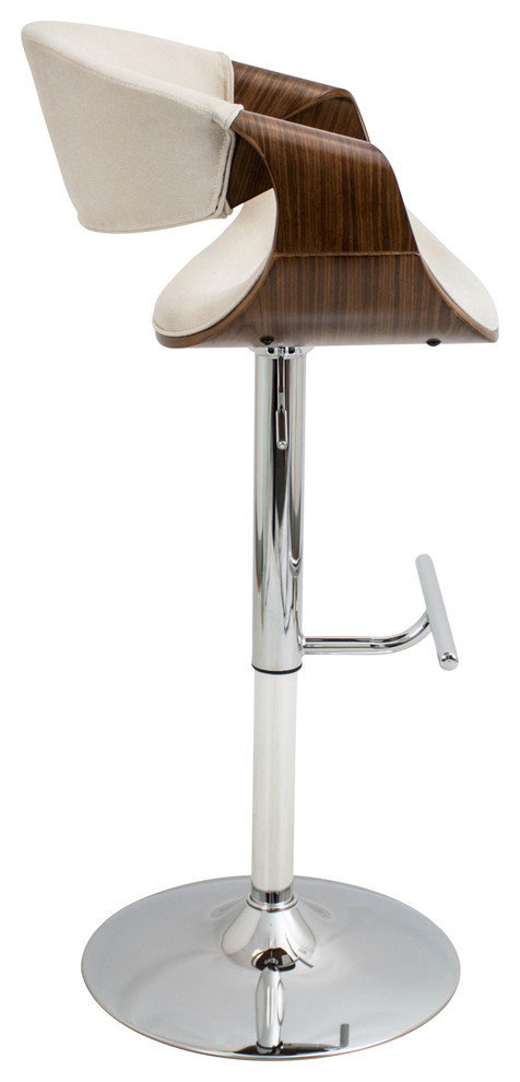 lumisource Curvo Adjustable Barstool in Walnut Wood, Cream