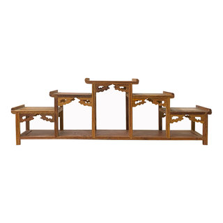 Brown Wood Bridge Step Round Table Top Curio Display Easel Stand ws285 –  Golden Lotus Antiques