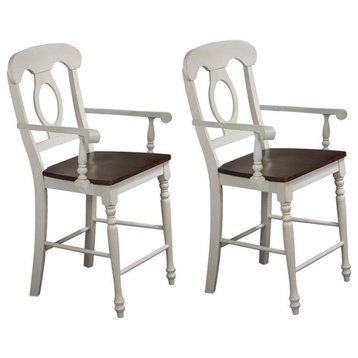 Sunset Trading Andrews 24" Napoleon Arms Wood Barstools in White (Set of 2)