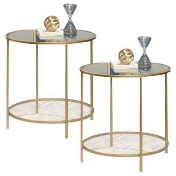 Set of 2 Nightstand in Satin Gold