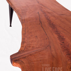 Cherry Crotch Coffee Table On Tapered Iron Legs - Coffee Tables