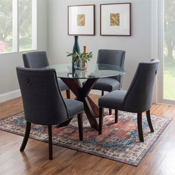 Bowery Hill Wood and Glass Five Piece Dining Set in Espresso and Gray