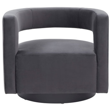 Safavieh Couture Edgar Velvet Swivel Chair, Dark Grey/Black
