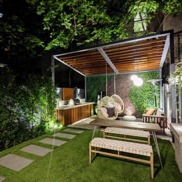 Harlem Backyard with slanted pergola