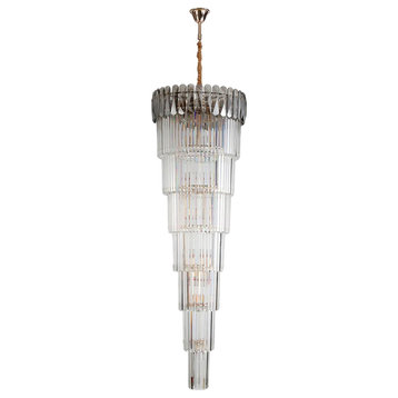 Belvédère | Royal Long Crystal Chandelier For Staircase, Smoke Grey Crystal, Dia15.7xh51.2" / Dia40xh130cm, Warm Light