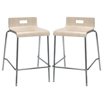 Home Square 25" Stylish Wooden Low Back Counter Stool in Natural - Set of 2