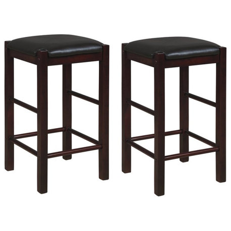 Linon Tifton Set of 2 25" Backless Wood Faux Leather Counter Stools in Espresso