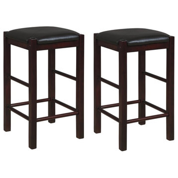 Linon Tifton Set of 2 25" Backless Wood Faux Leather Counter Stools in Espresso