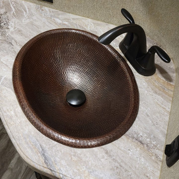 18" Wide Rim Oval Self Rimming Hammered Copper Bathroom Sink (LO18RDB)