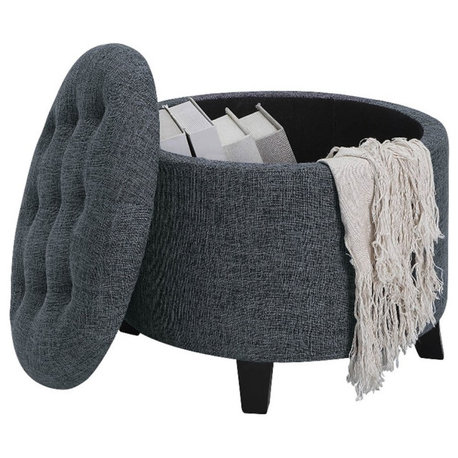 Convenience Concepts Designs4Comfort Round Storage Ottoman in Gray Fabric