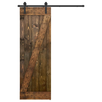 Solid Wood Barn Door, Made in USA, Hardware Kit, DIY, Dark Brown, 28x84"