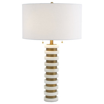Stacked White Marble Brass Column Table Lamp Pull Chain Gold 30 x 18 in 2 Light