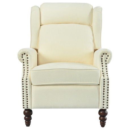 GDF Studio Adjustable Wingback Recliner Chair With Birch Legs, Beige