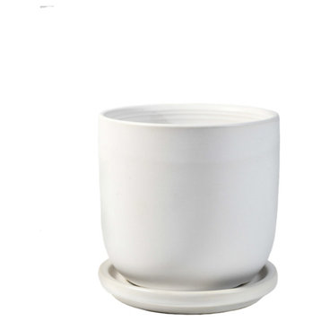 Ceramic Pot With Saucer for Plants, White, Large