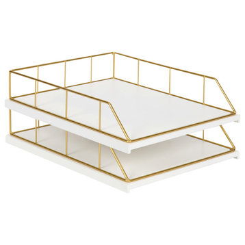 Kate and Laurel Benbrook Stacked Letter Trays, White and Gold