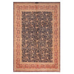 Bareens Designer Rugs - Antique Vegetable Dyed Harriss Blue/Rose Wool Rug - 8'3'' x 10'2'' - Designed with mesmerizing intricacy and gorgeous color palette, this hand-knotted masterpiece demonstrates the beauty and electrifying thrill of Pak Persian art. These meticulously hand-knotted Pak-Persian rug is made with pure wool and features breathtaking traditional, transitional, and tribal designs in bold luxurious color pallets. Known for their intricate designs these rugs are a reproduction of Persian rugs, made in Pakistan with unique Mughal designs. Made by master weavers using the same Persian texture, design and dying technique, we wanted to produce the most significant manifestation of Persian art, life, and culture. This rug is most famous for its exceptional quality, incredible designs, patterns, and vibrant rich color. Pak-Persian rugs made with Persian weave with high knot counts, which enables the high intricacy and detail found in the patterns are also referred to as "State of art", each color adds a rich beautiful detail in the artwork of this rug. The design, color, and beautiful chromatic composition with a vibrant sheen with intricate designs, exude beauty, elegance, and quality make this rug a masterpiece of its own.