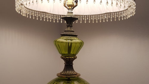 Green Glass Table Lamp, Antique Green Glass Table Lamp
