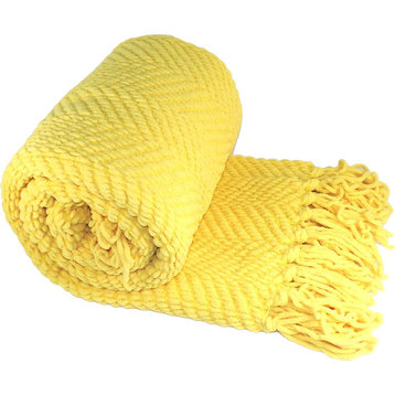 Tweed Knitted Throw Blanket, Sunshine Yellow, 50"x60"