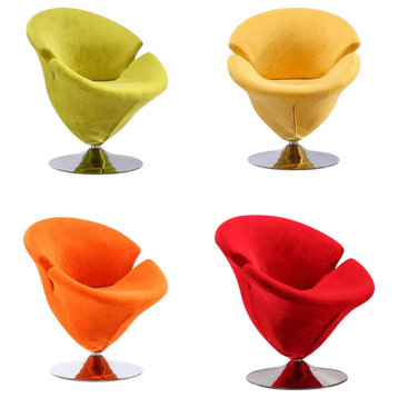 Manhattan Comfort Tulip Velvet Swivel Accent Chair, Orange, Yellow, Green, Red, 4-Piece Set