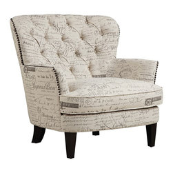 Universal Lighting and Decor - Angelique Paris Script Beige Button-Tufted Armchair - Bar Stools And Counter Stools