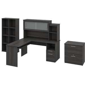 Dayton By L Shaped Desk Bark Gray Transitional Desks And Hutches By Bisonoffice