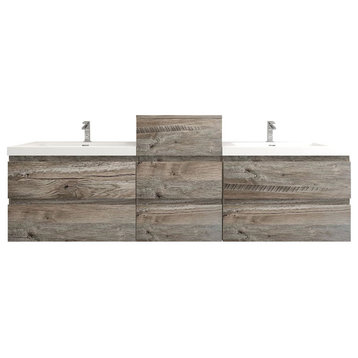 BTO 80" Wall Mounted Bath Vanity With Reinforced Acrylic Sink, Double Sink, Natural Wood