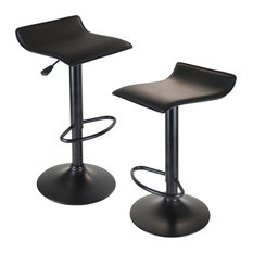 Winsome - Obsidian Adjustable Swivel Air Lift Stools, Set of 2, Backless, Black - Bar Stools and Counter Stools