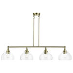 Livex Lighting Inc. - 4 Light Antique Brass Large Linear Chandelier - This four light linear chandelier from the Glendon collection has understated elegance. It features minimal details, clear curved glass with an antique brass finish and can fit into any decor.