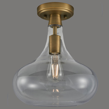 Dierna Semi Flush Mount Ceiling Light With LED Bulb, Antique Brass