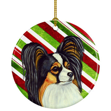 Lh9255-Co1 Papillon Candy Cane Holiday Christmas Ceramic Ornament