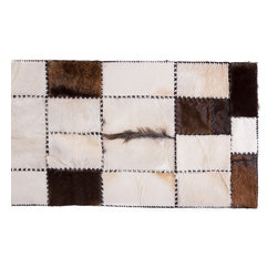 Unique Handmade Cowhide Patchwork Hallway Runner, Brown White, 6'7"x2'7" - Hall And Stair Runners