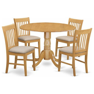 5-Piece Small Kitchen Table Set-Round Table and 4 Dining Chairs, Oak