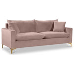 Meridian Furniture - Naomi Velvet Upholstered Sofa, Pink - Curl up with a good book from the welcoming confines of this Naomi Pink Velvet Sofa. The color of this sofa adds a bold touch to your decor and shakes up otherwise neutral color schemes. Plush velvet material feels cozy and comfortable against your skin, while deep seat cushions provide lots of room for you to stretch your legs. This sofa comes with both gold and chrome legs, so you can customize its look to meet your decor plans. Pillows are included for added homey warmth and comfort.